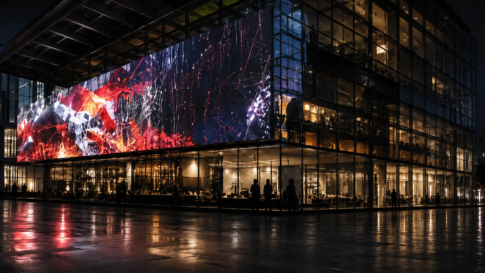 Large immersive display on a building facade
